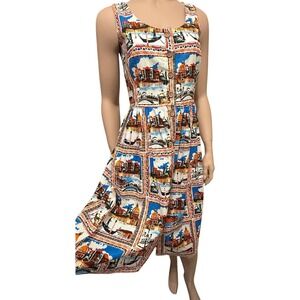 Joanie Venice Italy Gondola Novelty Print Cotton Midi Dress Size 4